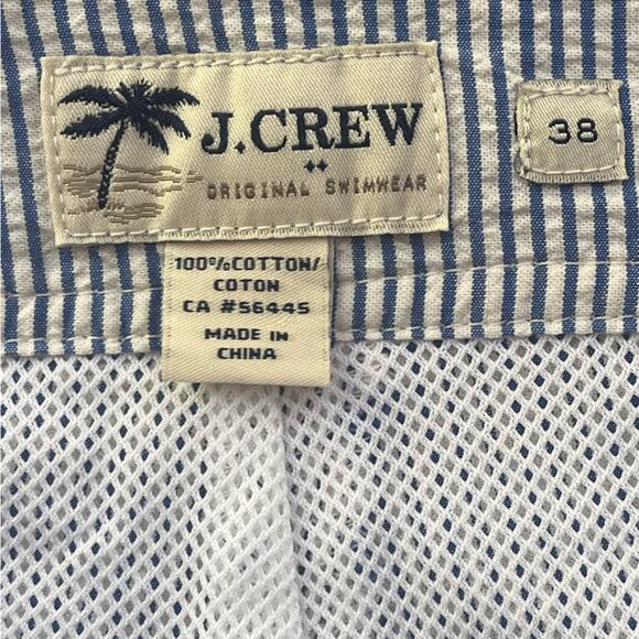 J Crew Seersucker Striped Swimsuit Mens 38 Blue White Retro Vintage Swim Trunks - Picture 6 of 10